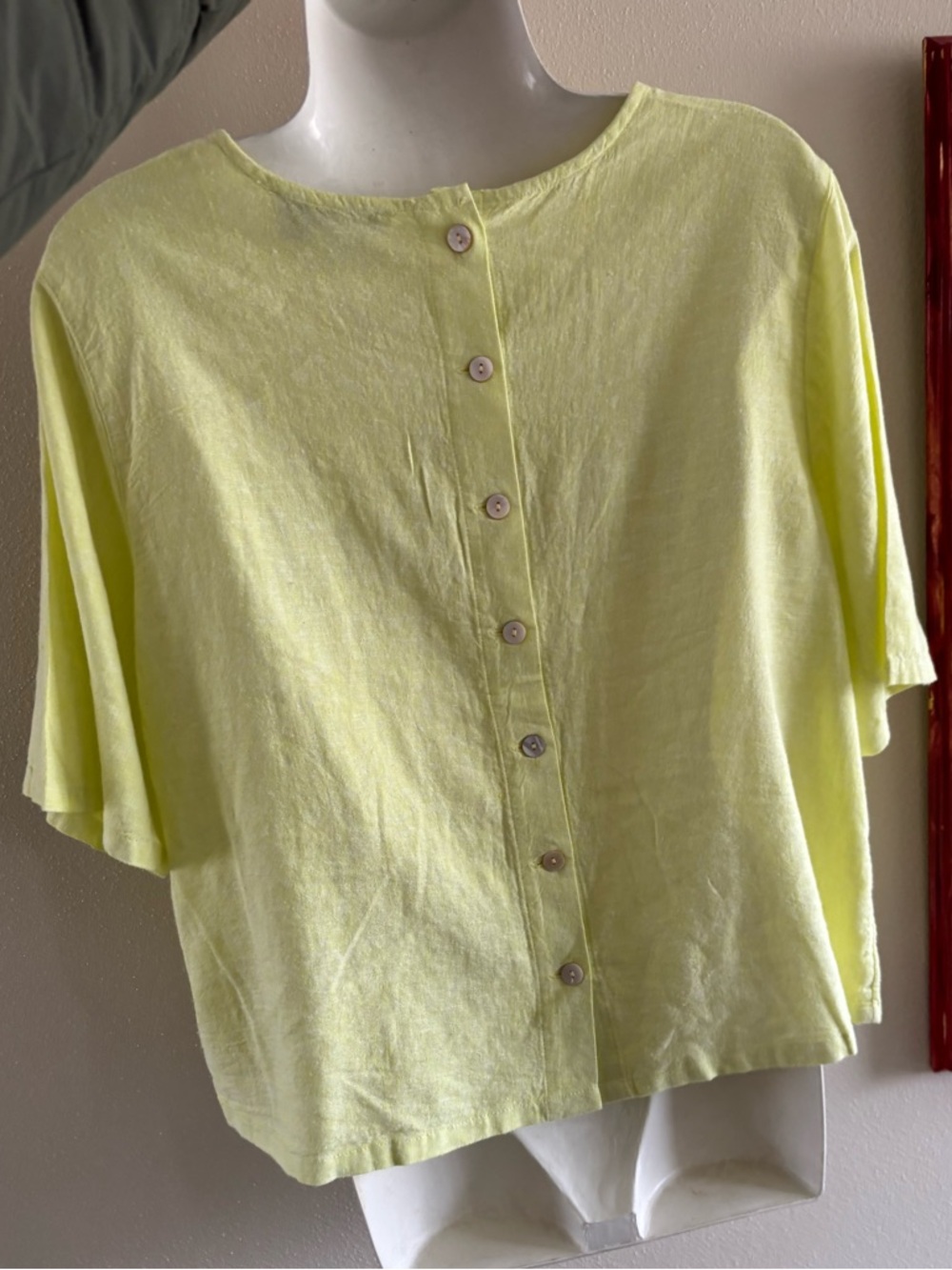 C&C California Yellow Linen Blend Boxy Cropped Oversized Top Button Back Size M - Picture 6 of 7